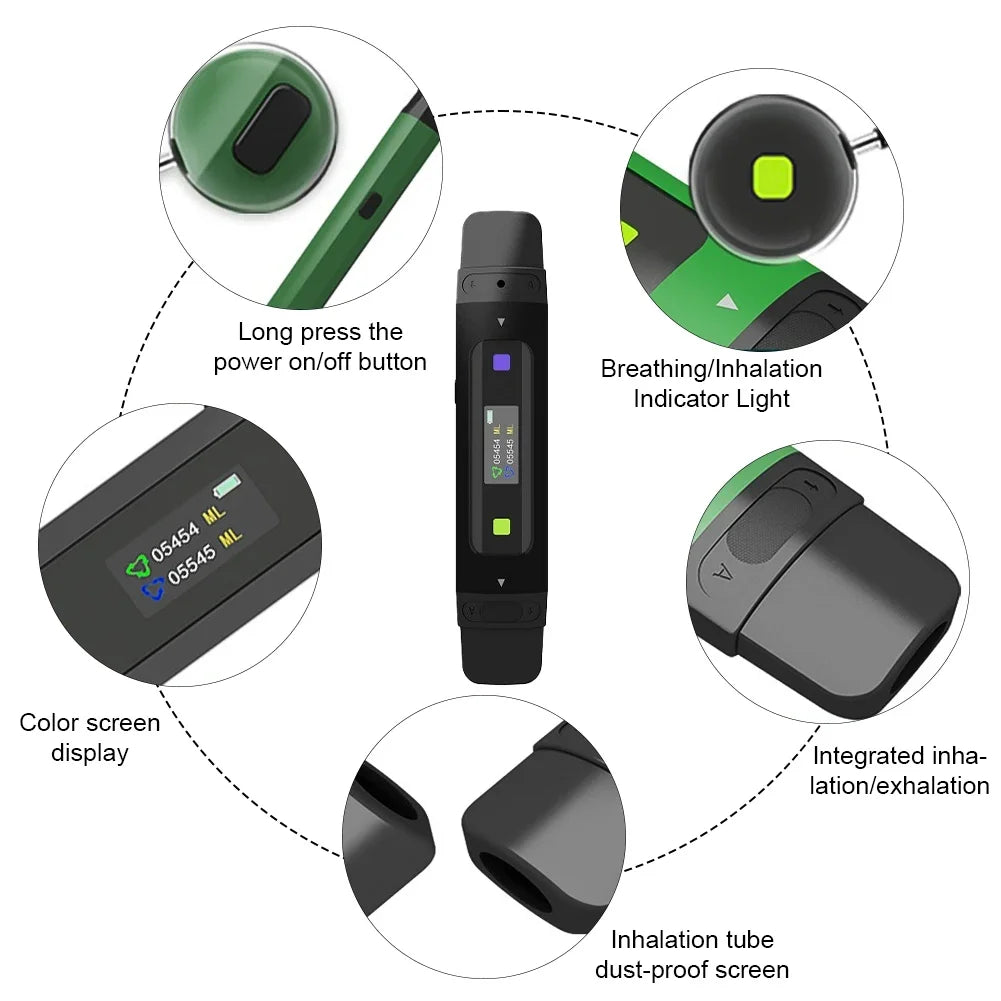 Wireless Respiratory Trainer Bluetooth Lung Capacity Device Adjustable Resistance Training for Kids Adults