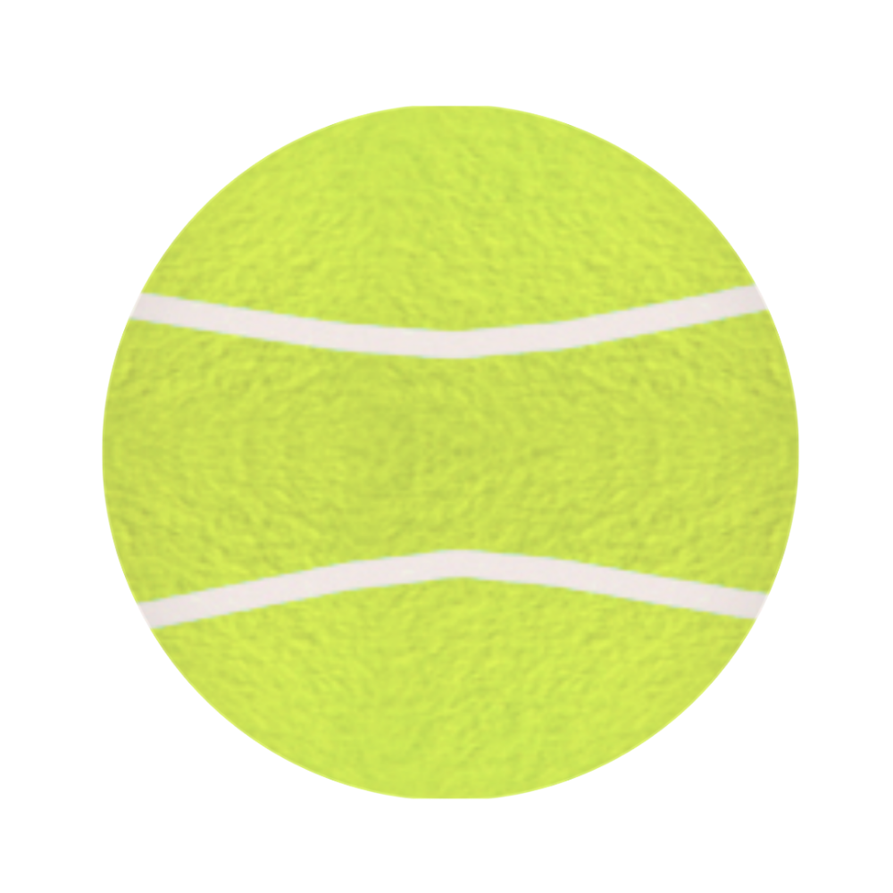 Yellow tennis ball with white stripes on a white background